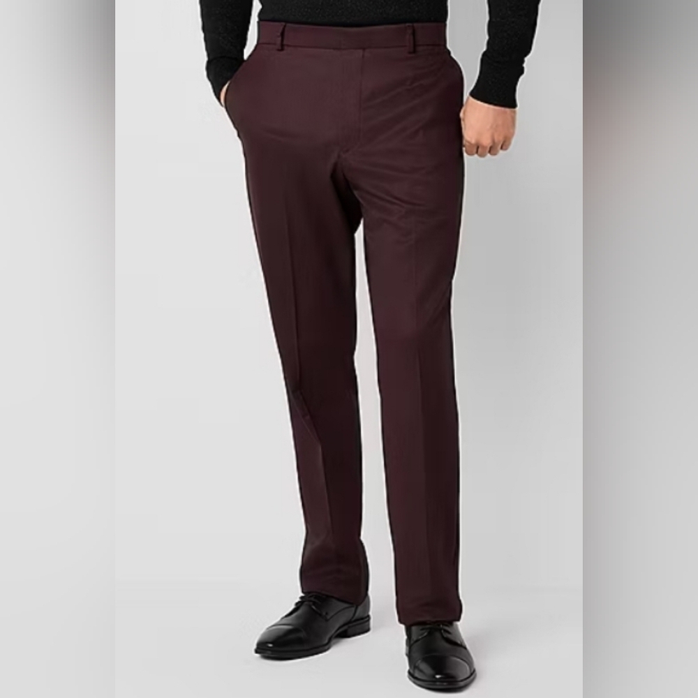 JF Ferrar Ultra Comfort Mens Stretch Fabric Slim Flat Burgundy Pant 32x34 NWT!